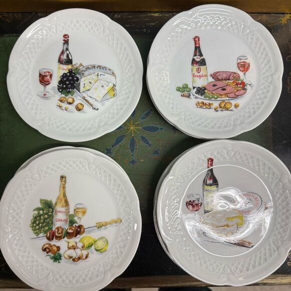 Philippe Deshoulieres Lourioux porcelain canapé plates wine cheese set of 4